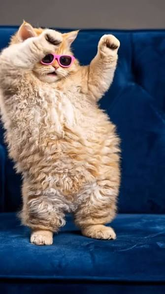 Gato bailando con gafas rosadas