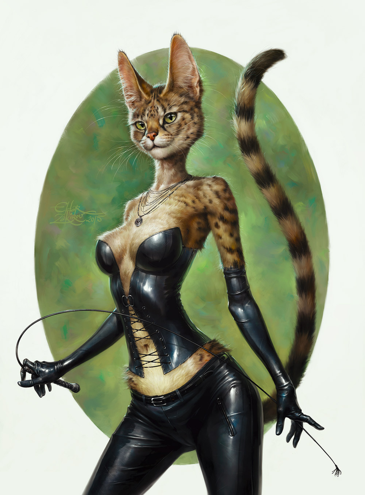 Ilustración de gata serval en látex